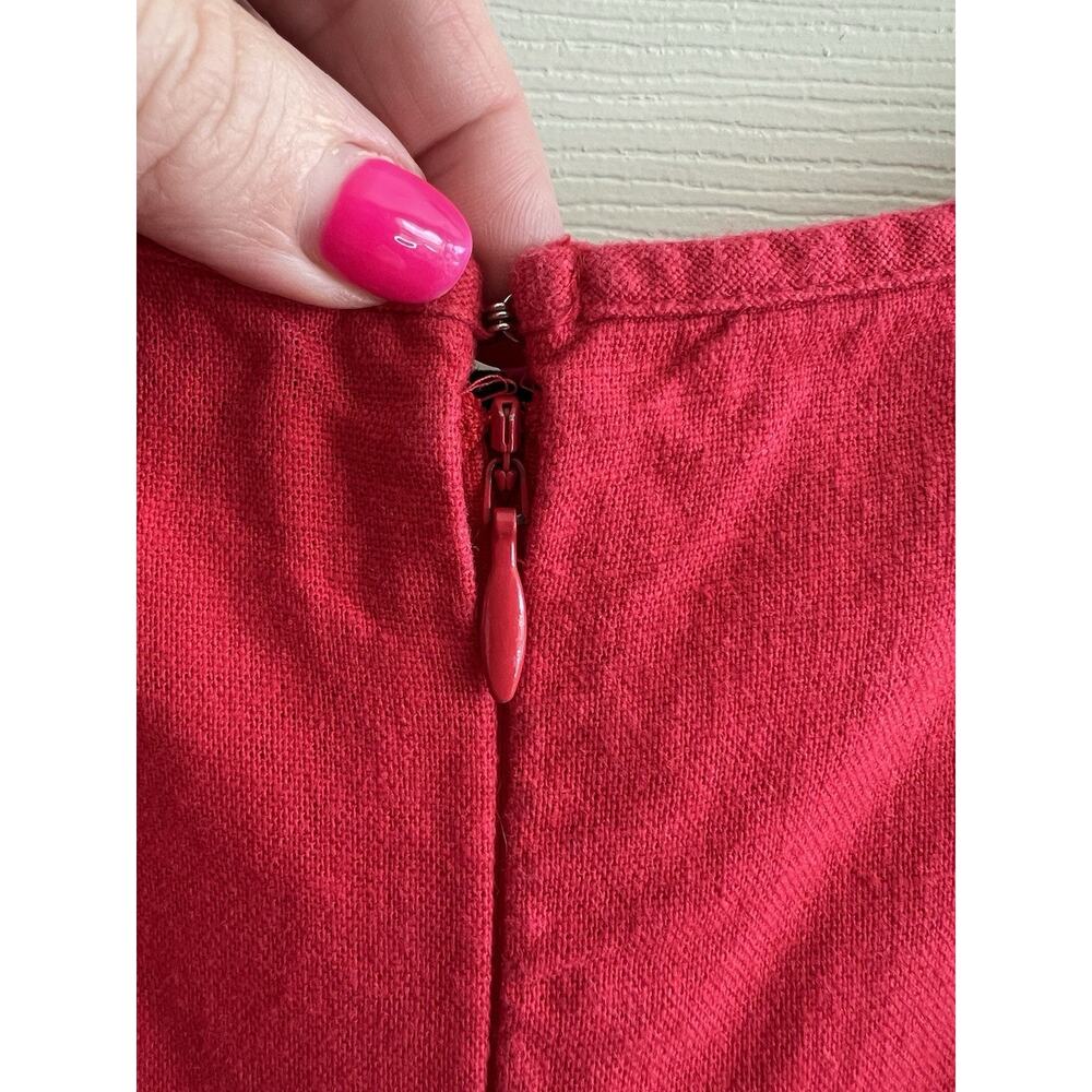 ANN TAYLOR LOFT 2024 Cherry Red Linen Blend Belted Flutter Sleeve Midi Dress 10 - Picture 8 of 14